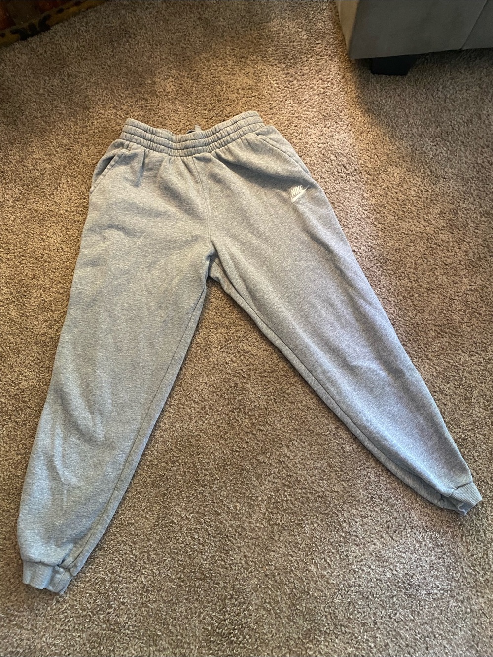 Nike Kids Light Gray Sweat Joggers with Elastic Cuffs